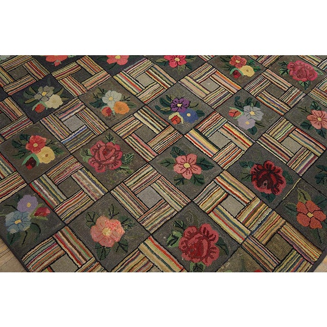 American 1930s Multicolor Floral Folk Art Antique American Hooked Rug 3'10" X 6'10" Handknotted Wool Carpet For Sale - Image 3 of 5