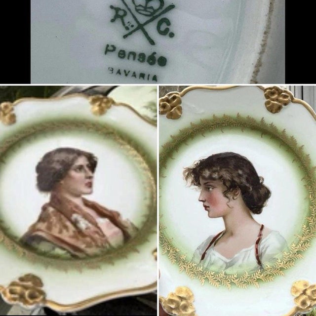 Antique Bavaria Pensée Porcelain Portrait Plates from Rosenthal, Set of 2 For Sale - Image 3 of 10