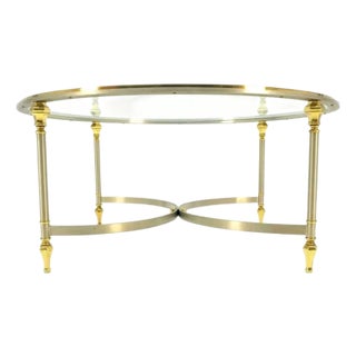 1960s Exquisite Italian Mid Century Modern Round Chrome Brass Glass Top Coffee Table For Sale
