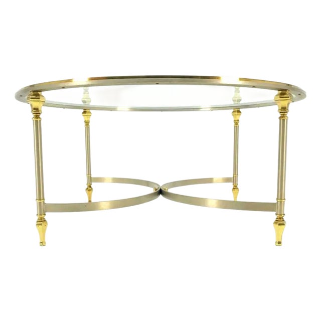 1960s Exquisite Italian Mid Century Modern Round Chrome Brass Glass Top Coffee Table For Sale