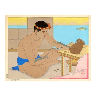 Japanese Woodblock Print Le Sculpteur de Tokobuei Mers du Sud by Paul Jacoulet For Sale