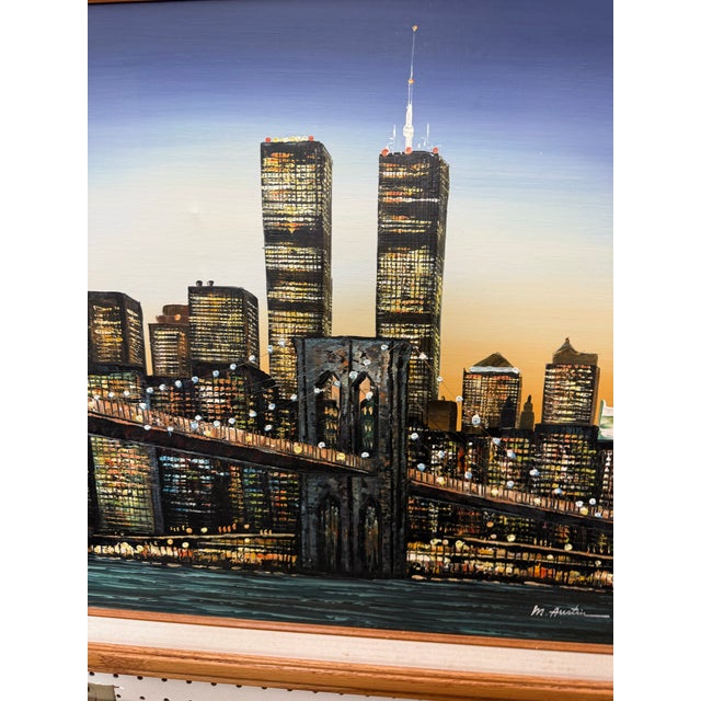 1990s M.Austin Twin Towers New York Oil Painting on Canvas Signed by Artist For Sale In Atlanta - Image 6 of 6