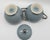 Mid-Century Modern Vintage Flintridge China California Blue W Platinum Borders Lidded Sugar Bowl & Creamer For Sale - Image 3 of 8