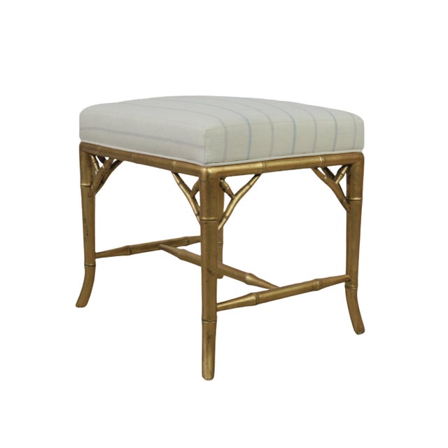Wood Vintage Rectangular American Gold-Plated Imitation Bamboo Leg Footstool/Piano Stool/Dressing Stool, For Sale - Image 7 of 9