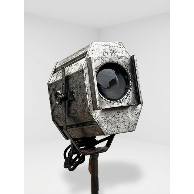 Metal Vintage Industrial Theatre Spotlight on Tripod by William Joseph Furse, 1920s For Sale - Image 7 of 10