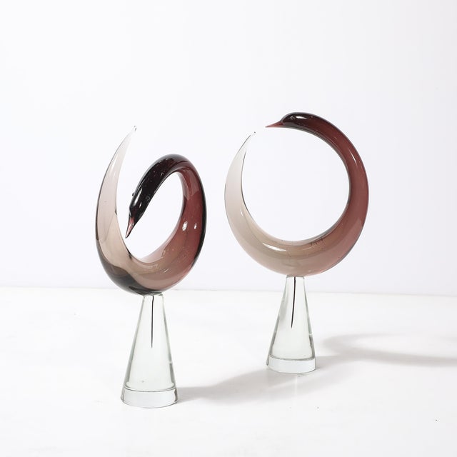 Mid-Century Modern Mid-Century Hand-Blown Spiraled Murano Glass Bird Sculptures Signed Salviati - Set of 2 For Sale - Image 3 of 17