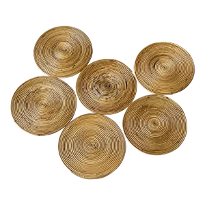 Circa 1980 Gabriella Crespi-Inspired Pencil Reed Rattan Placemats - Set of 6
