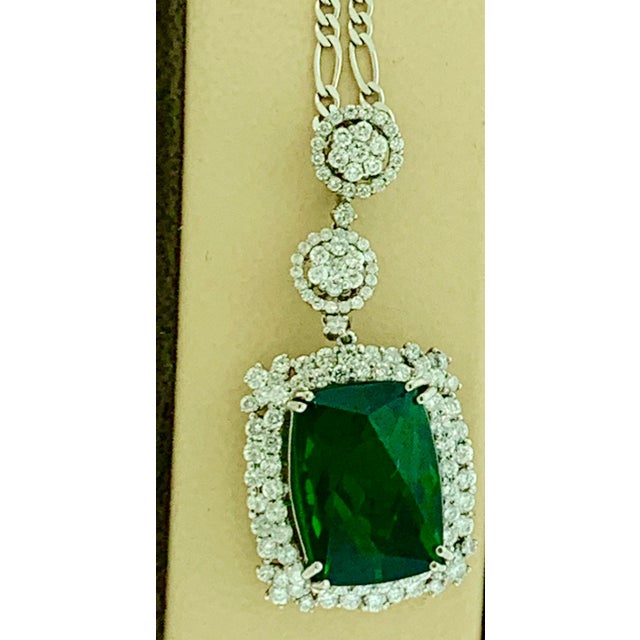 17 Carat Green Tourmaline and 4 Carat Diamond Pendant / Necklace 14 Karat Gold For Sale - Image 18 of 18