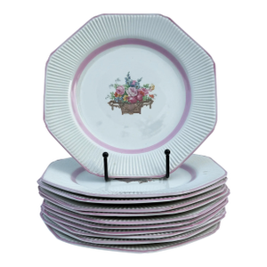 Wood & Sons England Pink Flower Basket Plates - 11