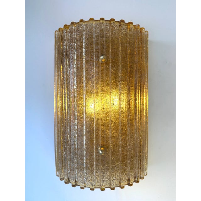 Contemporary Mid-Century Modern Space Age style set of 5 cola granita Murano glass with gold leaf in the glass and brass...