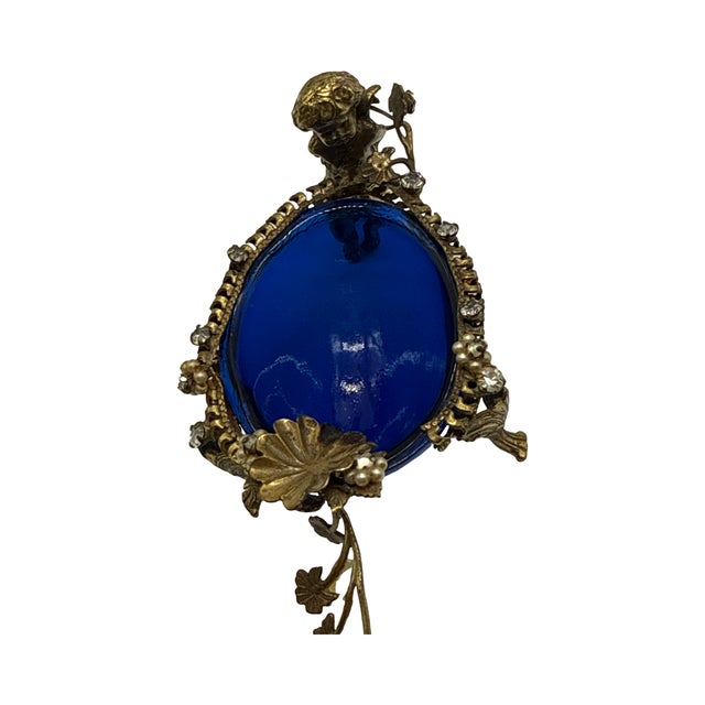 Antique Cherub Cobalt Glass Gilt Metal Vanity Dish For Sale - Image 9 of 15