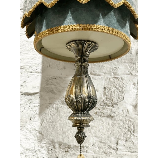 Textile Vintage Boho Style Velvet Teal & Bronze Hanging Pendant Light For Sale - Image 7 of 7