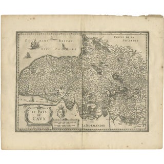 Antique Map of the Region of Pays De Caux by Janssonius, 1657 For Sale