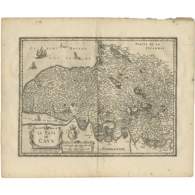 Antique Map of the Region of Pays De Caux by Janssonius, 1657 For Sale
