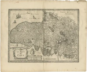 Antique Map of the Region of Pays De Caux by Janssonius, 1657