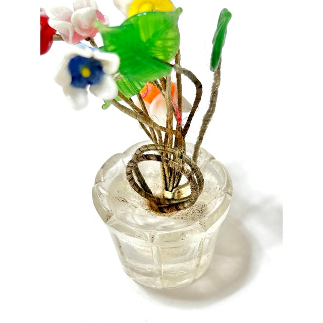 Bright Green 1950s Miniature Czech Art Glass Potted Flowers Bouquet Place Card Holders - A Set of 6 For Sale - Image 8 of 12