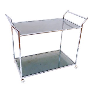 1970s Mid-Century Chrome and Smoked Glass Bar Cart For Sale