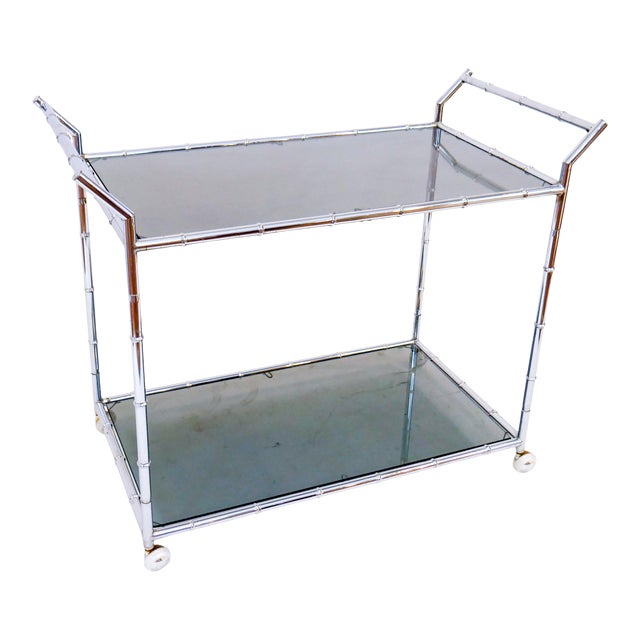 1970s Mid-Century Chrome and Smoked Glass Bar Cart For Sale
