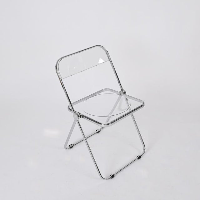 Italian Clear Acrylic Chrome Frame Plia Chairs by Giancarlo Piretti for Castelli, 1990s, Set of 8 For Sale - Image 13 of 18