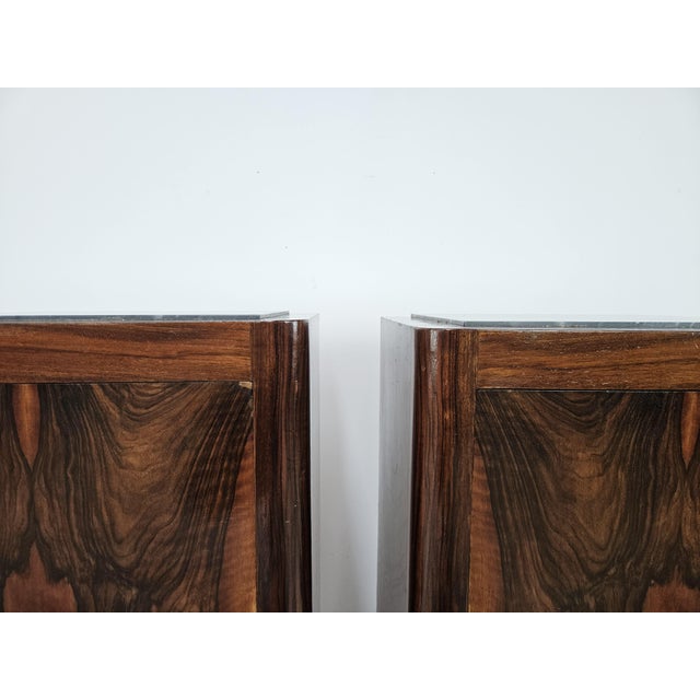 Art Deco Bedside Tables in Walnut Burl with Marble Tops, 1930, Set of 2 For Sale - Image 10 of 18