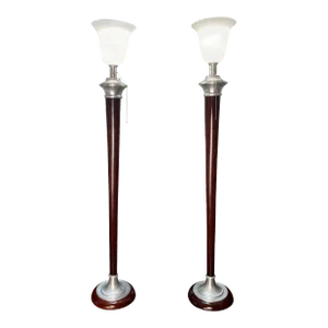 1930s Art Deco Mazda Torchiere Floor Lamps With Original Stamp - a Pair. This Art Deco Floor Lamps Come Form a Former Hotel in Marseille.