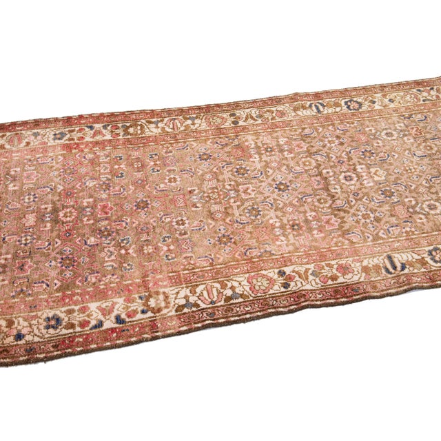 Textile 1960s Vintage Persian Hamadan Distressed Rust Handmade All-Over Wool Runner For Sale - Image 7 of 9