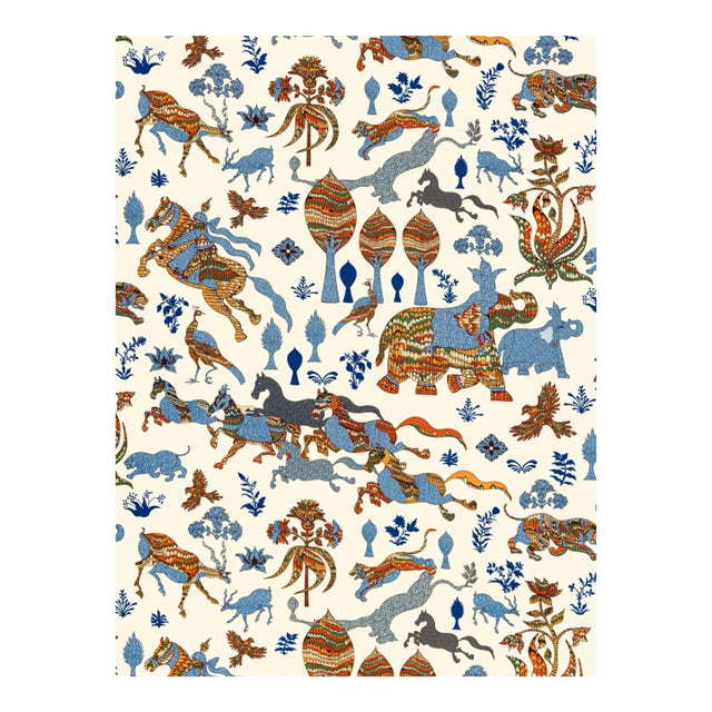 Sample - The House of Scalamandré Legends Print Fabric, Tropical Blue For Sale