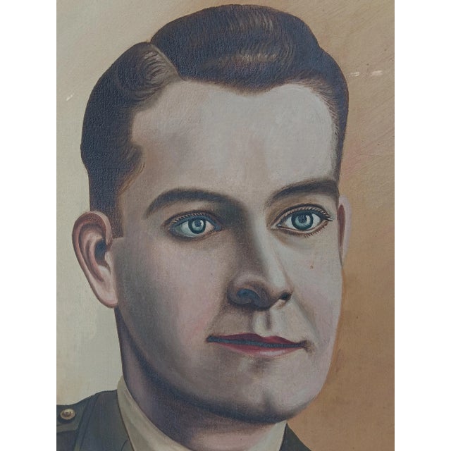 1940s Portrait of an Italian Ww2 Soldier Oil Painting Framed and Signed For Sale - Image 9 of 12