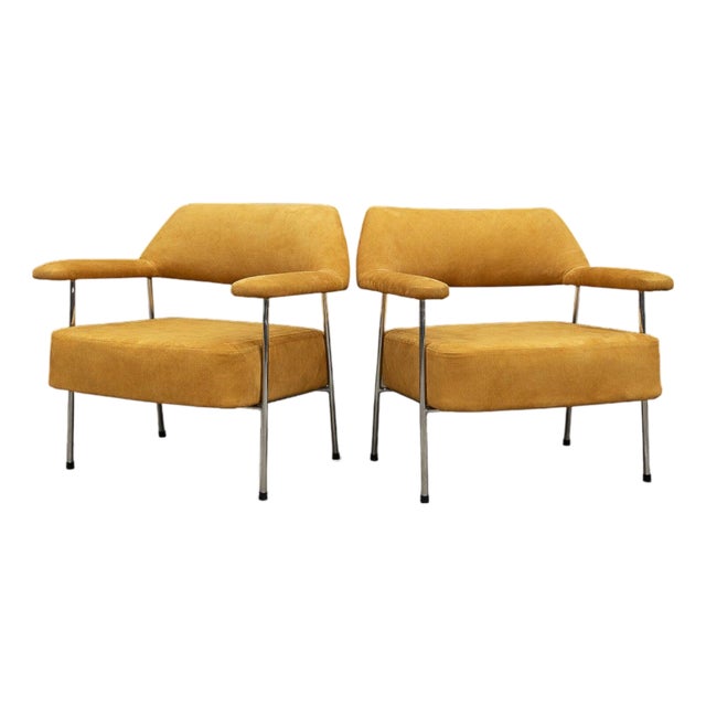 Brazilian Modern Pair of Armchairs in Metal & Nubuck Leather by Joaquim Tenreiro, 1950s – Lot 322 For Sale