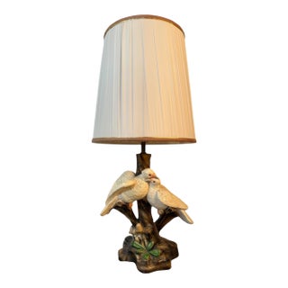 Vintage 1983 Creative Decor Ceramic Bird Table Lamp, Sculptural Lovebirds & Tree For Sale