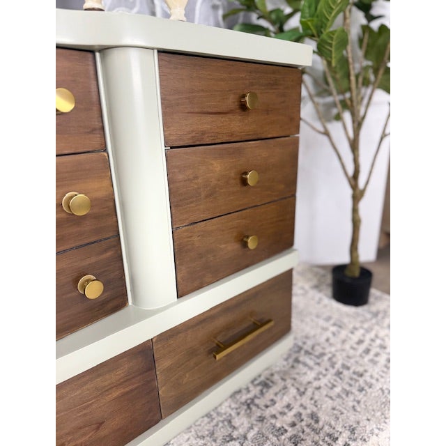 Professionally Refinished Mid Century Modern Walnut Dresser in Farrow & Ball "Verte De Terre" For Sale - Image 11 of 11