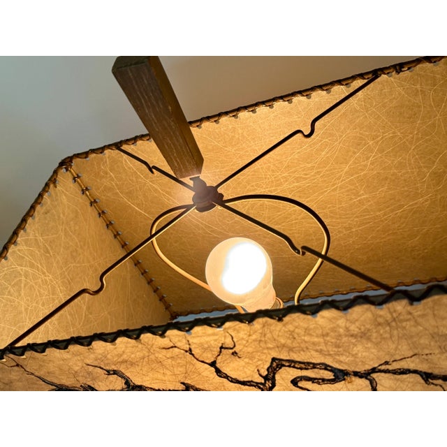 Brown 1950s Cerused Oak Lamp With Fiberglass Shade For Sale - Image 8 of 9