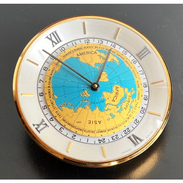 1960s Vintage 1960's Imhof World Time 8 Day Desk Clock in Bronze W/ Box For Sale - Image 5 of 11