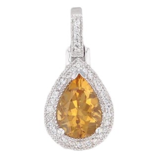 2.02ctw Citrine Diamond Halo Teardrop Pendant 14k Gold November Birthstone For Sale