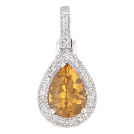 2.02ctw Citrine Diamond Halo Teardrop Pendant 14k Gold November Birthstone For Sale