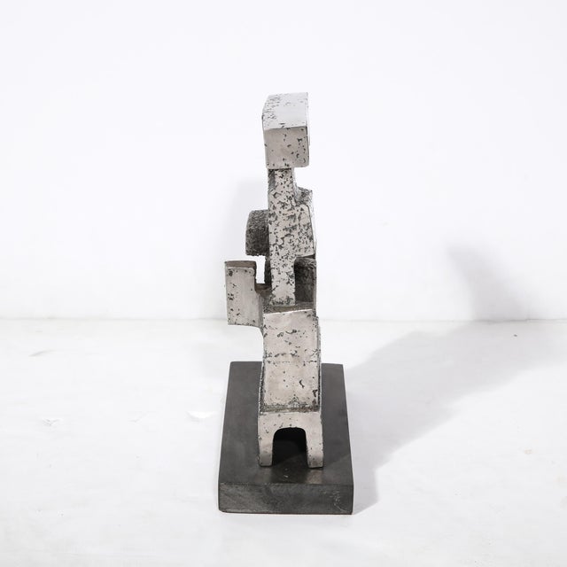 Brutalist Modernist Geometric Sculpture in Caste Stainless Signed Paul Mount For Sale - Image 9 of 13