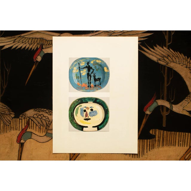 1950s 1957 Vintage Print of Pablo Picasso's Decorative Ceramic Platters "Faun and Goat" and "Face" For Sale - Image 5 of 10
