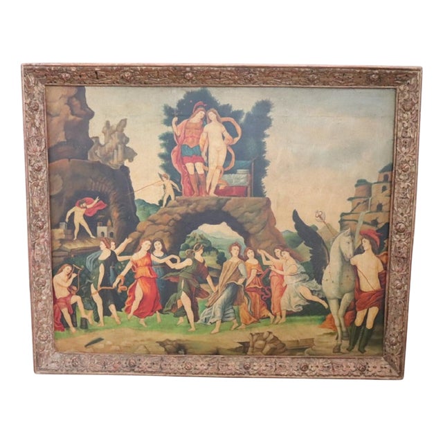 Mythological Scene, Large Oil Painting on Canvas, 20th Century, Framed For Sale