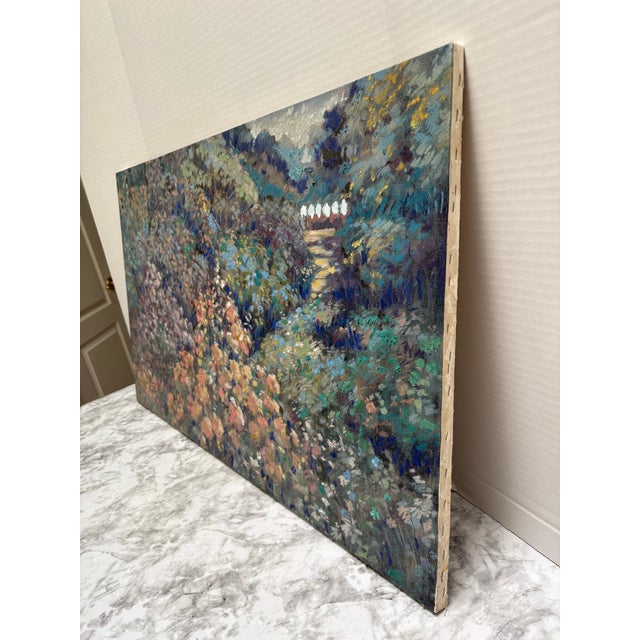Vintage Impressionistic Canvas Wall Art of a Lush French Garden For Sale In Sacramento - Image 6 of 8