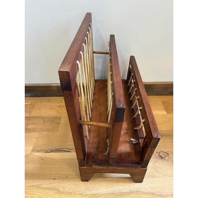 Mid-Century Modern Vintage Danish Modern Style Wood Magazine Rack With Rope Lacing For Sale - Image 3 of 11