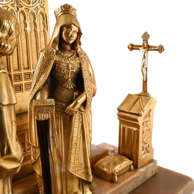 Bronze Antique Gilded Bronze Queen Isabella and Christopher Columbus Sculpture on Marble Base, Late 19th–Early 20th Century For Sale - Image 8 of 8