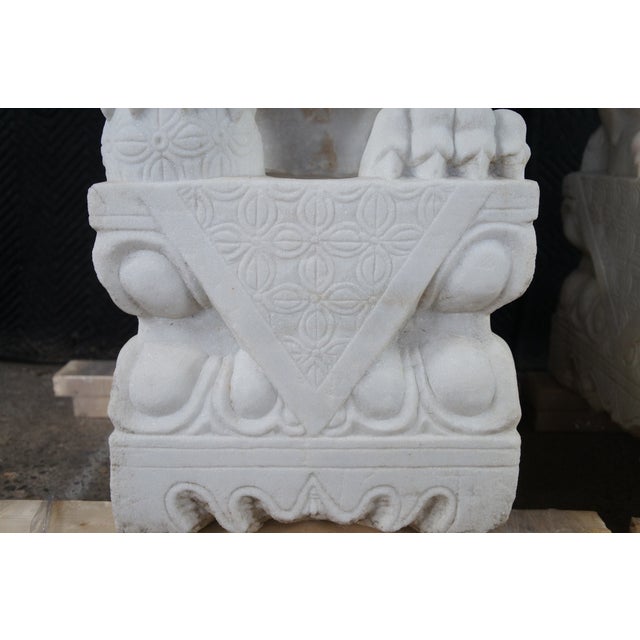 Mid 20th Century Mid 20th Century Pair of Chinese Marble Foo Dog Guardian Fu Lion Temple Garden Statues 41" For Sale - Image 5 of 18