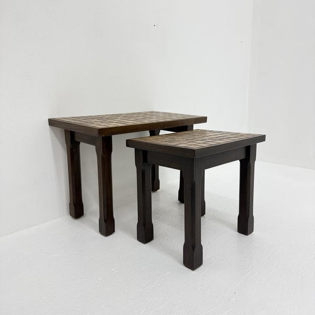 Vintage Brutalist Nesting Tables in Oak with Tile Top, 1970s, Set of 2 For Sale - Image 15 of 18