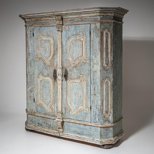 Light Blue Painted Provincial Wardrobe, 18th Century For Sale - Image 3 of 13