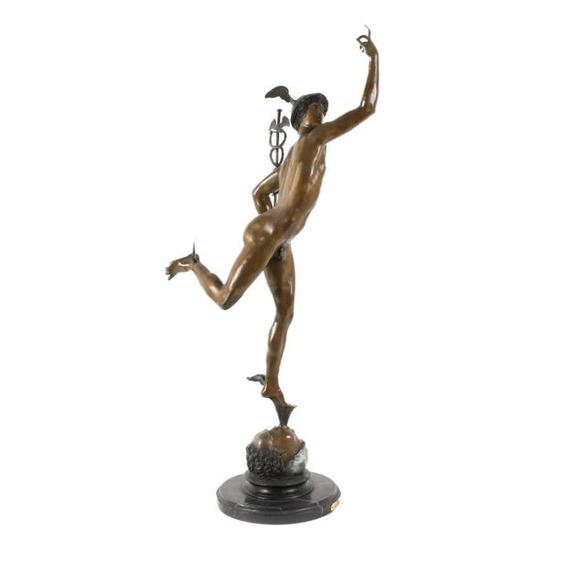 Bronze Flying Mercury Sculpture After Giambologna on Black Marble Base For Sale - Image 4 of 9