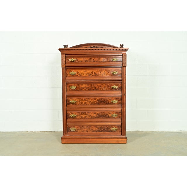 An exceptional antique Eastlake Victorian style six-drawer highboy dresser In the manner of Herter Brothers USA, Circa...