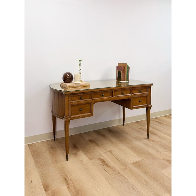 American of Martinsville Vintage MCM Desk W/ Glass Top Four Drawers Transitional For Sale - Image 11 of 18