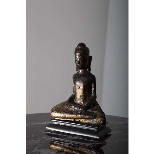 Black Thai Artist, Dvaravati Meditation Buddha Statue, 1800, Walnut For Sale - Image 8 of 8