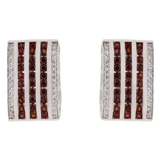 Red Garnet Birthstone Wide Bar Silver Earrings With Sparkling Zircons- 2 Pieces For Sale