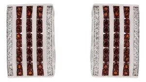 Red Garnet Birthstone Wide Bar Silver Earrings With Sparkling Zircons- 2 Pieces
